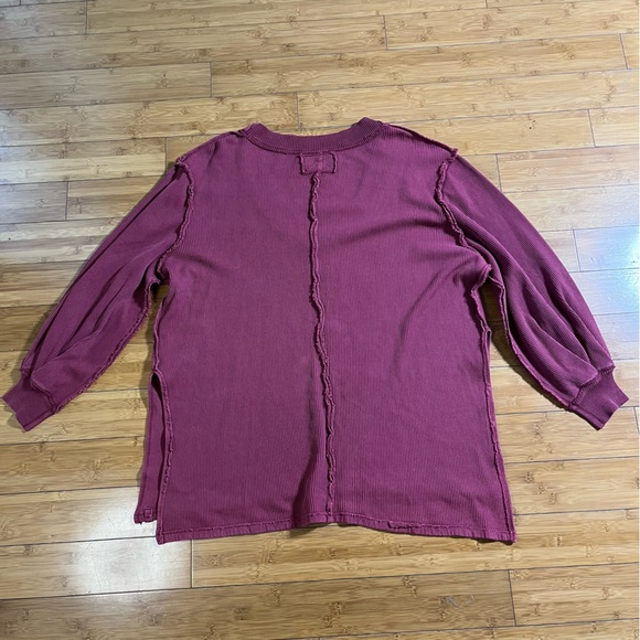 We The Free Asher Oversized Knit Thermal Sweater 100% Cotton - Cranberry - Picture 3 of 12